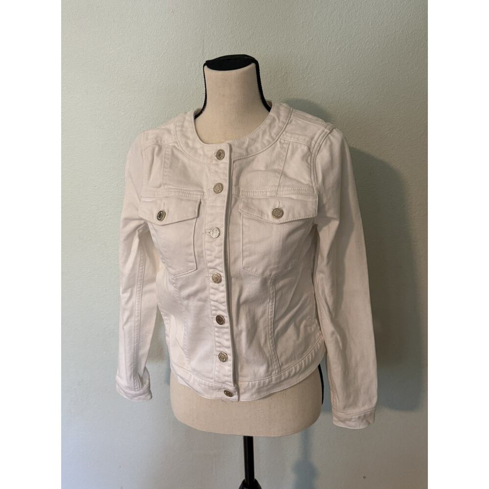 Seven for all Mankind White Jean Jacket Women’s Small Gold Buttons